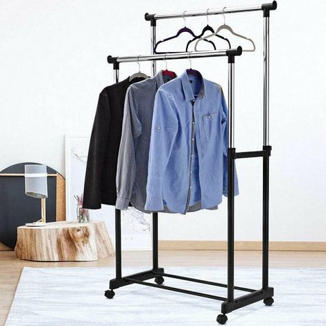 Cintre Double Avec Roulettes Porte-vêtements Réglable En Hauteur 80x40x160 Cm (1/4)