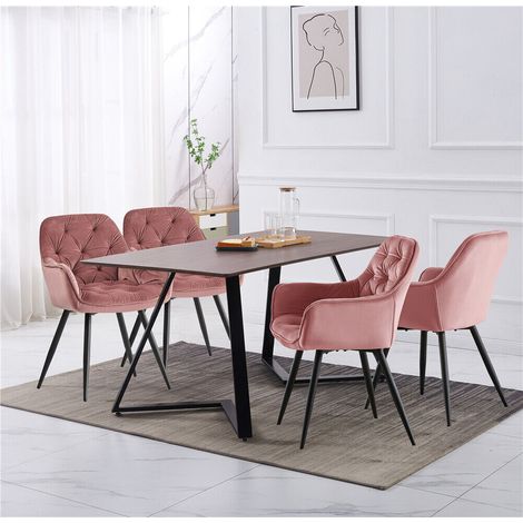 UK 150CM Retro industrial design dining table and 4 chairs set wood table top metal chair leg,rose (1/5)
