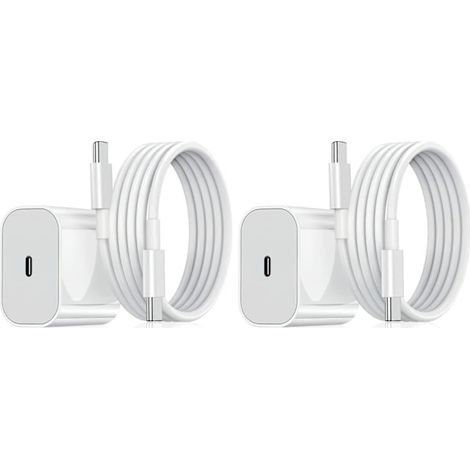 Lot de 2 chargeurs rapides Samsung 45 W USB-C + câble de 1 m, blancs. Compatibles avec iPhone. (1/5)