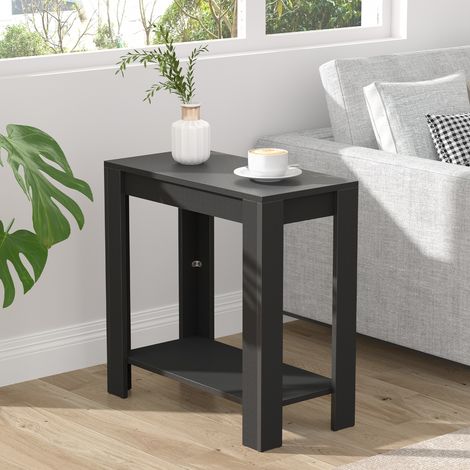 2 Tier Narrow Side End Coffee Table Beside Lamp Display Stand Nightstand w/Storage Shelf