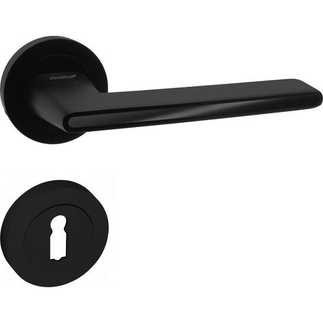 DOMINO Poignée de porte ONYKS R Noir BB Poignée avec rosace BB pour clé Noir (1/5)