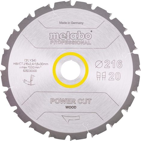 Lama Pro "Power Cut Wood" HW/CT 216x30, 20 WZ -5° per sega circolare METABO