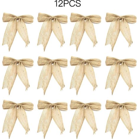 Ornements de sapin de Noël en lin avec nœuds, décorations papillon de style japonais et coréen, cadeaux et ornements (12 pièces) (1/5)