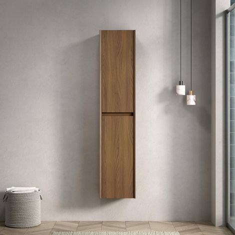 Armoire murale de salle de bain 140x30x24 cm - Colonne de rangement suspendue avec 2 portes et étagères ajustables - Contreplaqué - Naturel
