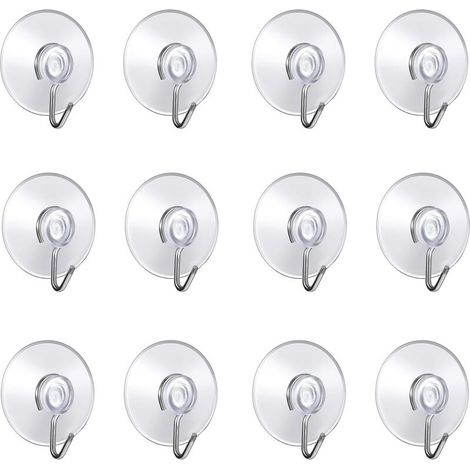 Lot de 12 Crochet Muraux avec Ventouse d'Aspiration,Petites Ventouses Plastiques avec Crochet Ronde pour Salle de Bains et Cuisine ( (1/4)