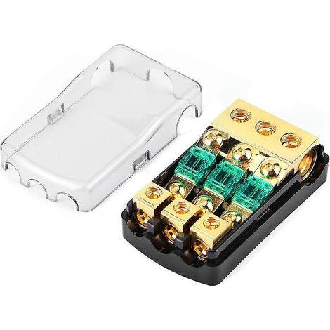 Bloque de fusibles mini ANL de 3 vías, entrada 0/2/4 AWG, salida 4/8/10 AWG, 60 A, para accesorios de audio y radio de coche (1/5)