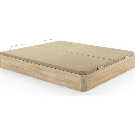 Vente-Unique – Sommier coffre 180 x 200 cm – Naturel clair – 2 coffres de rangement – Ouverture verticale – Charge maximale 200 kg