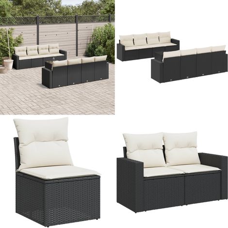 9-tlg. Garten-Sofagarnitur mit Kissen Schwarz Poly Rattan - Gartenmöbel - Outdoor Möbel - Rattan Sofa - Lounge Set - Esstisch - Home & Living (1/5)