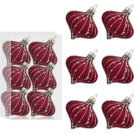 Boule De Noel - 8 Cm - Velours Et Paillettes - Pour Arbre De Noel Tableau Fenetre - Lot De 6 (1/5)