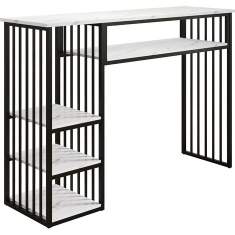 Tavolo alto con spazio contenitore 140x40x105 cm in MDF effetto marmo e struttura in metallo nero (1/5)