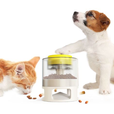 White Yellow Automatic Pet Food Dispenser, Interactive Dog Food Dispenser, Pet Spring Feeder, Puzzle (1/5)