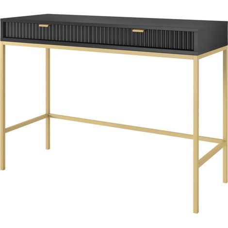 Table Console/Console Extensible/Coiffeuse - Noir avec Pieds dorés (1/3)