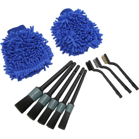 10pcs Kit Brosse de Détail Auto Lavage Gant Microfibre Brosses Métal Flexibles Douces Universel Pare-chocs Garde-boue Roues (1/5)