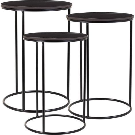 Mesas set 3pzas de metal negro 29x29x46h-34x34x52h-39x39x57h cm