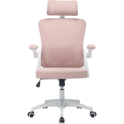Silla de oficina ergonómica rosa con respaldo alto, reposacabezas y reposabrazos ajustables (1/5)