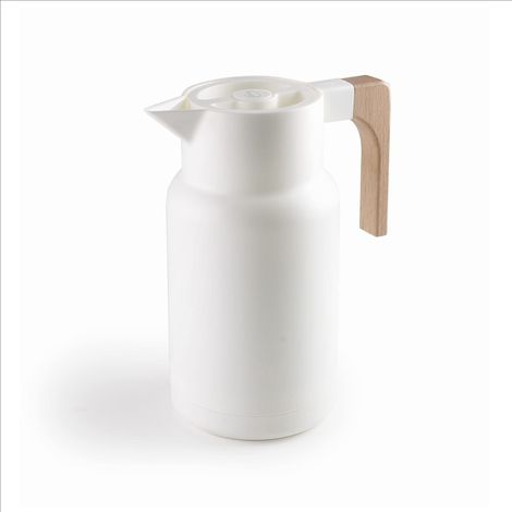 Thermo Jug WOOD WHITE, Thermos pour liquides, Garde froid et chaleur, Polypropylène, Double paroi avec couche de verre à l’intérieur, Bouchon isolant, Contenance: 1 L, Blanc (1/5)
