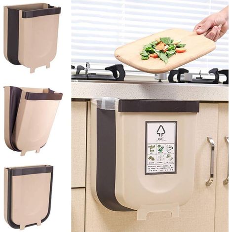 Kitchen Poubelle Pliable Wall Mounted, Poubelle Pliable, Design Suspendu, pour Cuisine, Placard, Bureau, Salle de Bain, Chambre, Voiture, Bureau à Domicile 9L (Marron) (1/5)