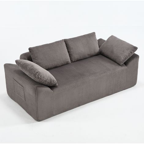 CHICFURN Canapé compact sans montage en tissu brun/gris, petit canapé 2 places à assise profonde, dossier haut en mousse à mémoire de forme, idéal salon, chambre, bureau (1/5)