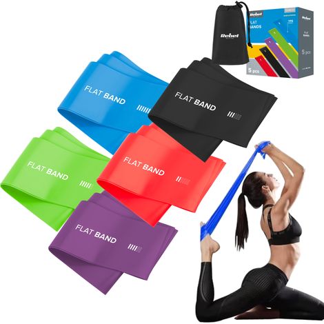 Set mit 5 Gummibändern für Fitnesstraining, Rehabilitation und Übungen, 2 m, Rebel (1/5)