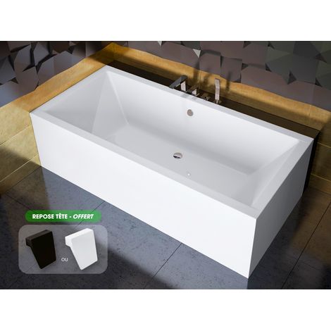Baignoire rectangulaire - avec Tablier Blanc et Repose Tête OFFERT QUADRO 190x90 (1/5)