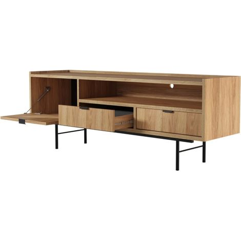 Mobile TV Con 1 Anta A Ribalta 2 Cassetti E Vano A Giorno Con Passacavo Design Minimal In Melaminico 150 X 40 X 55 Cm Rovere (1/5)