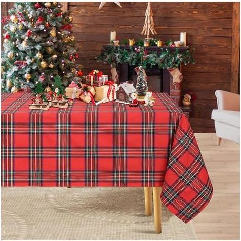 Nappe de Noël à carreaux rectangulaire 140x220 cm lavable adaptée au jardin de Noël, dîner, photographie de Noël, décoration de fond, fête de vacances, garage, bannière, drapeau en tissu suspendu (1/5)