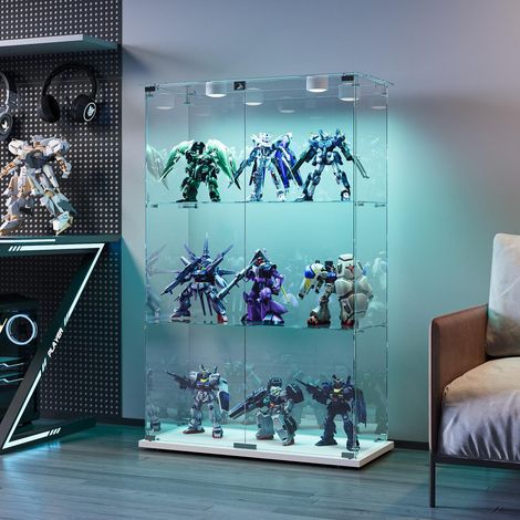 Glasvitrine 78x35xx123 cm – Vitrine Kollektion – mit 2 Glastüren – LED-Beleuchtung – 3 Einlegeböden – Standvitrine – Weiß
