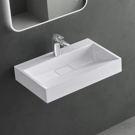 Mai & Mai Lavabo da Appoggio 60x38x11cm, Lavabo Bagno Sospeso Lavandino Bagno da Appoggio con Piletta di Scarico Colossum19-600 da Minerale fuso, Un Foro per Rubinetteria