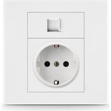 Toma de corriente alemana tipo F empotrable con toma de teléfono 16A 250V (1/5)
