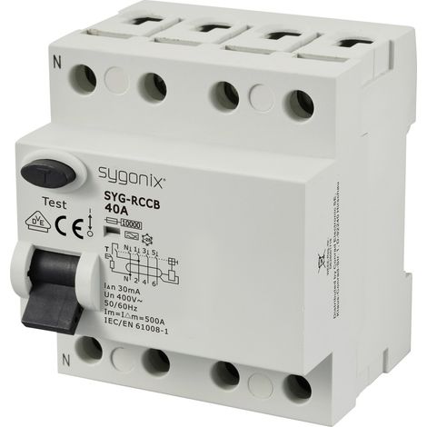 Sygonix SY-6438018 SYG-RCCB 3P+N/A40/10kA/30mA Fehlerstrom-Schutzschalter  A   4polig 40 A 0.03 A 40