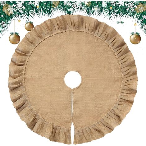 Jupe de sapin de Noël rustique en lin avec dentelle, décoration de Noël, housse pour sapin, 107 cm (42 pouces) (1/5)