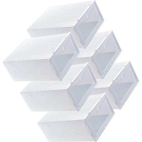 Set mit 6 dicken, transparenten, weißen Schuhaufbewahrungsboxen mit Klappdeckeln für Zuhause (1/4)