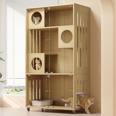Gabbia da interno per gatti 90 x 50 x 166 cm in MDF e vetro temperato DESVIAE (1/5)