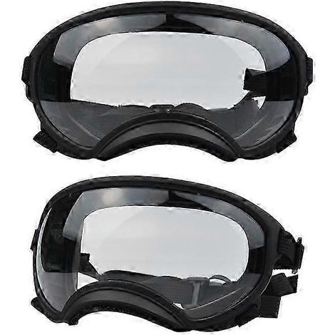 Hundebrille mit UV-Schutz, hoher Stoßfestigkeit, verstellbarem Gummizug, atmungsaktiv, für Welpen und große Hunderassen (schwarz und transparent, Größe L) (1/5)