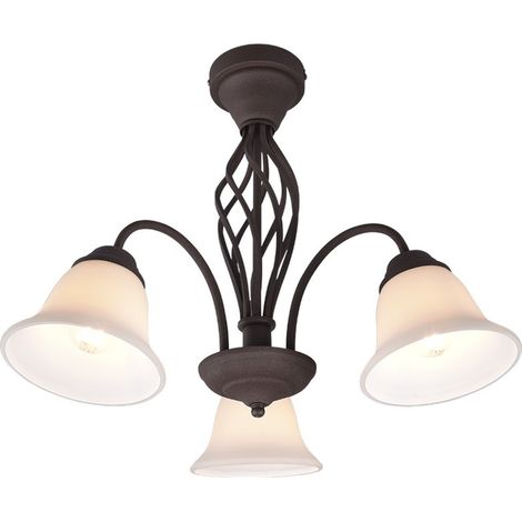 Plafonnier 3xe14 max 40w verre blanc et rouille 55 cm - trio - rustica
