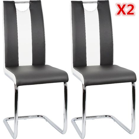 Lot de 4 chaises de salle à manger - Simili noir et blanc - Style contemporain - L 43 x P 58 cm (1/2)