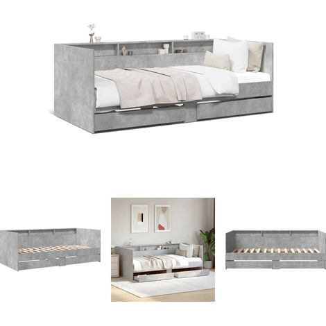 The Living Store Tagesbett mit Schubladen Betongrau 100x200 cm Holzwerkstoff - Betten & Bettgestelle (1/5)