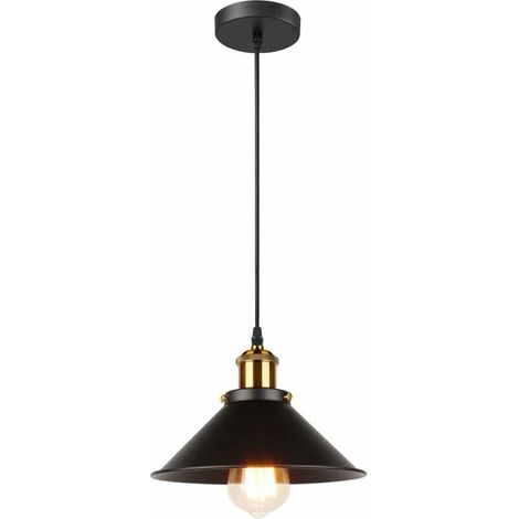 Retro Suspension Luminaire Industriel Design Edison Luminaire Plafonnier E27 Lustre Suspension en Métal, Ø 22cm (Noir 1 PACK) (1/5)