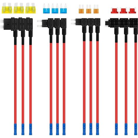 JatilEr Lot de 12 voleurs de courant Pour voiture Standard MiniMicro2 Profil bas Voleur de courant 4 types ATO ATC ATM APM Voleurs de courant Avec fusible de voiture pour voiture