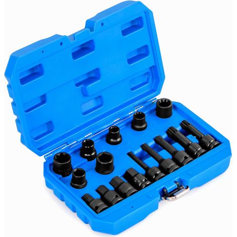 COSTWAY Ensemble de 16 Douilles pour Étriers de Frein à Percussion, Jeu d'Outils de Réglage de Frein à Cliquet 1/2”, Compatible avec Divers véhicules, Stockage Facile, 28 x 7 x 18 cm (Bleu) (1/3)