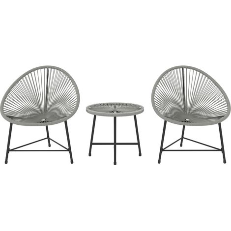Ensemble bistro de jardin 3 pièces en rotin synthétique et acier gris (1/3)