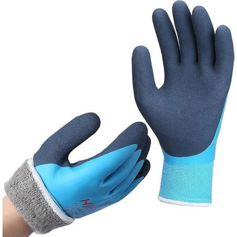 Gants de travail thermiques, imperméables et antidérapants avec double couche de nylon Gants d'hiver chauds isolés Bleu 9 / L (1/5)