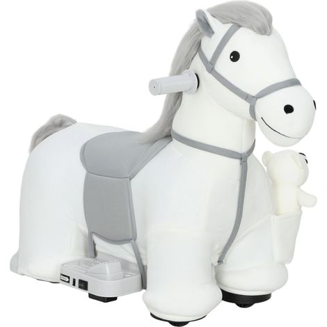 Cheval à bascule électrique avec musique, batterie 6 V, toucher doux, roues silencieuses en PU, marche avant, blanc (1/5)
