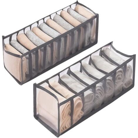 Organisateur de tiroirs pliable 2 pièces (gris), tiroirs pour ranger chaussettes, sous-vêtements, vêtements de bébé, cravates (1/5)