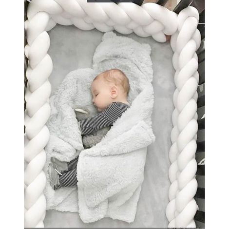 Tour De Lit Tresse - Douce Tour de lit bebe 2M avec Cordon d'attache pour la Sécurité de votre Bébé - Blanc (1/4)