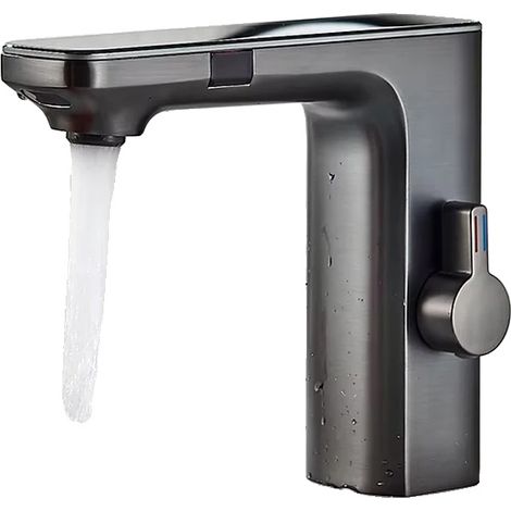 Grifo de baño con sensor infrarrojo sin contacto, monomando, color gris. (1/2)