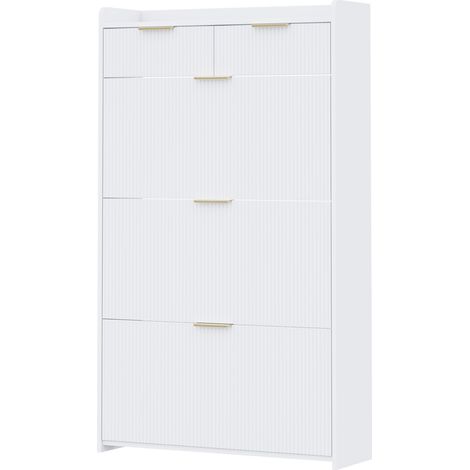 Zapatero estrecho blanco con 3 puertas abatibles y 2 cajones 80 x 25 x 135 cm (1/5)