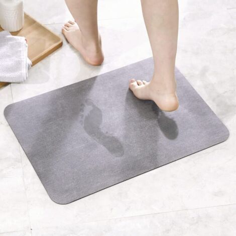 Tapis de salle de bain antidérapant 40x60 cm, terre de diatomées trois couches super absorbante, adapté aux portes de salle de bain, salon, tapis de salle de bain gris lavable