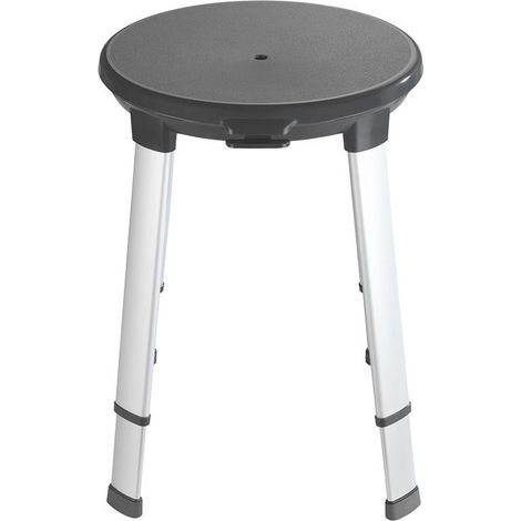 WENKO Tabouret de douche pivotant Secura Premium, hauteur réglable, pied antidérapant , capacité 130 kg, Aluminium - Plastique, 50x43-52,5x50 cm, Gris (1/5)
