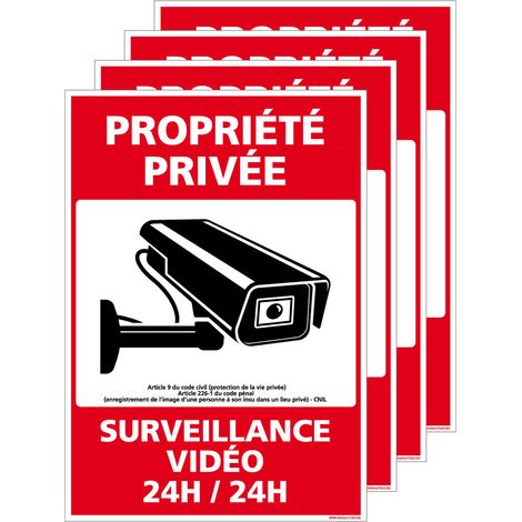 Signaletique.Biz France – Panneau propriété privée vidéosurveillance 24h/24 – PVC 1,5mm ou aluminium 2mm – Autocollant 75 x 105 mm – Dissuasion efficace (1/5)